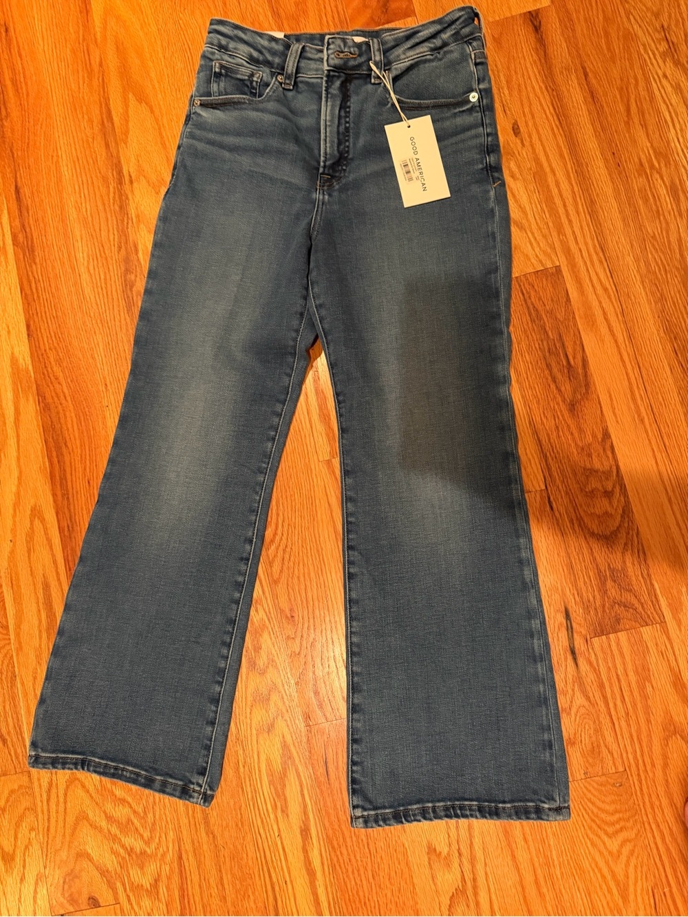 Good American Cropped Wide-Leg Jeans in Medium Blue